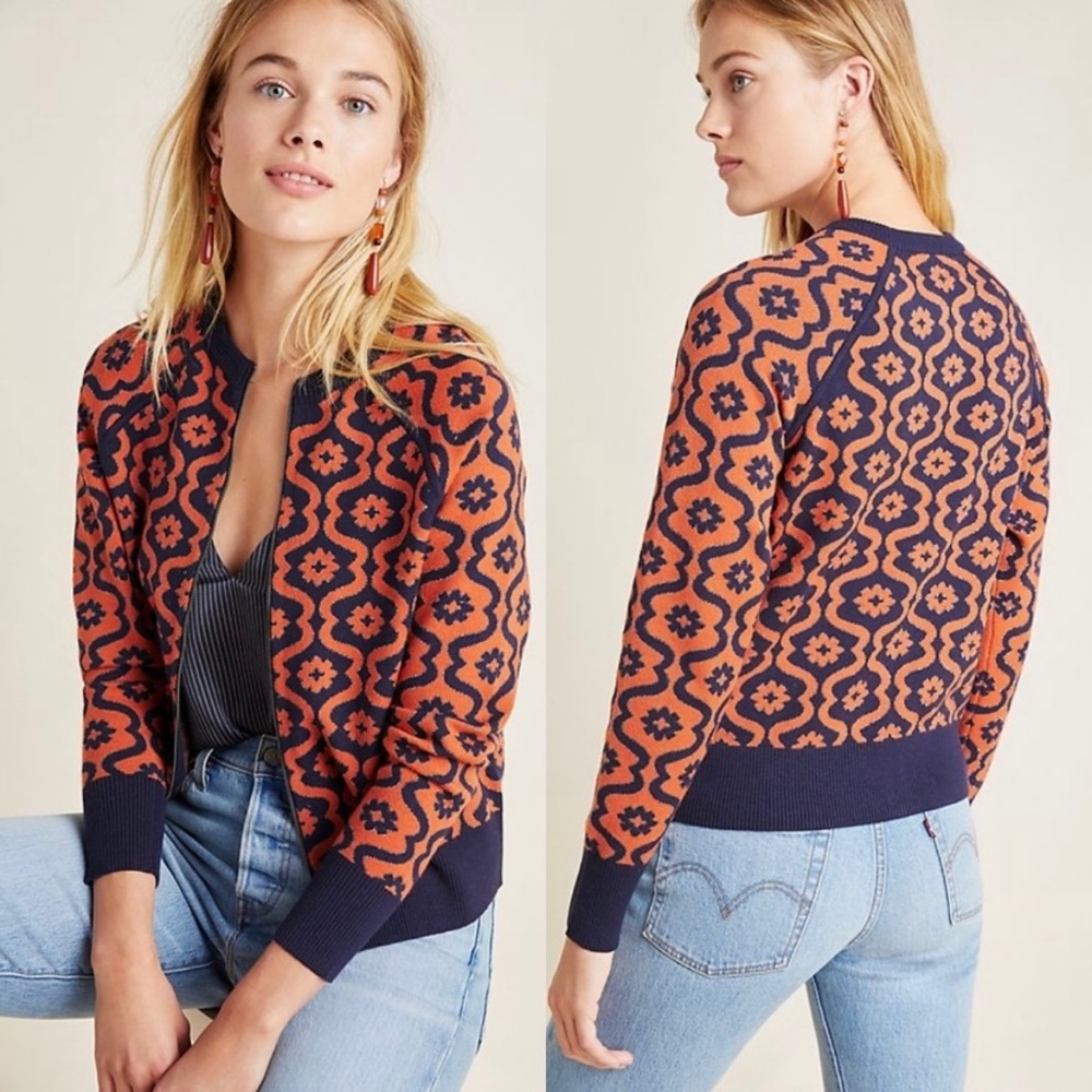 Anthropologie Bonnie Floral Knit Bomber Jacket
